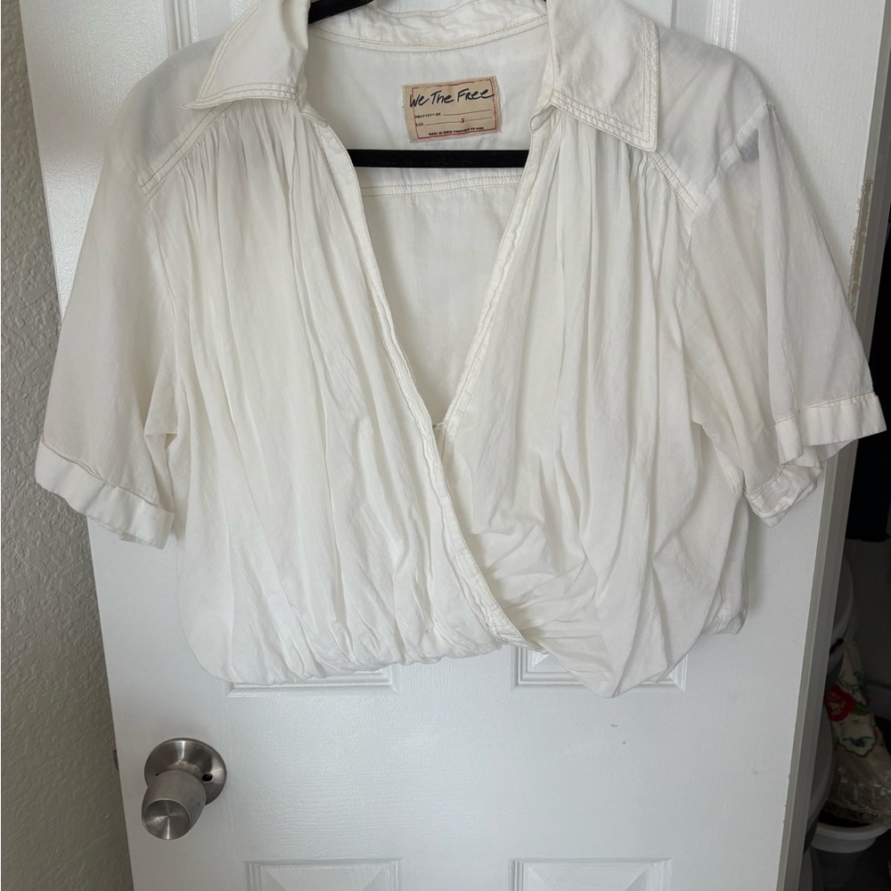 We The Free White Short Sleeve Cropped Blouse